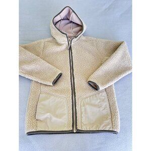 Lands End Kids Jacket Medium 8/10 Sherpa Full Zip Hood Oatmeal Fleece Sweater